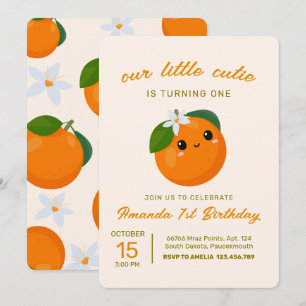 Kleine Süsse Orange Citrus 1. Geburtstag Einladung