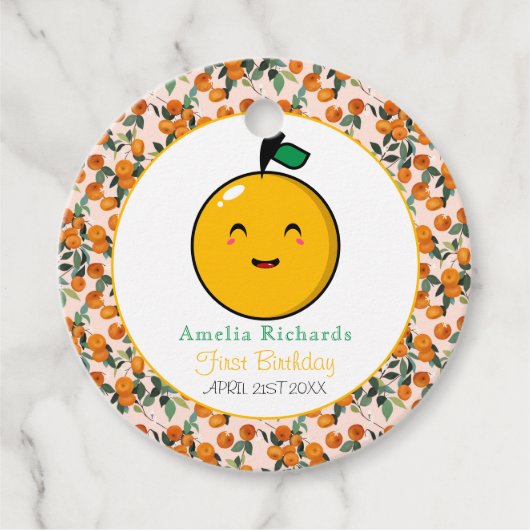 Kleine Süsse Orange Citrus 1. Geburtstag Geschenkanhänger (Vorderseite)