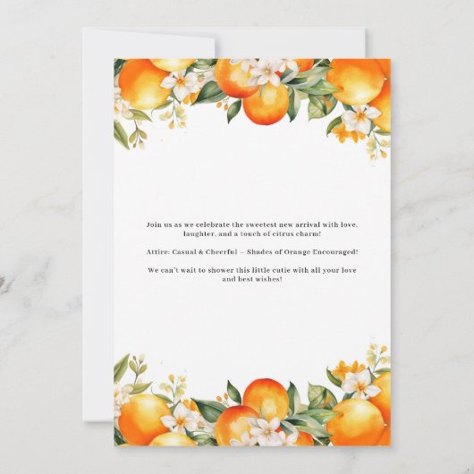 Kleine Süsse Orange Citrus Baby Dusche Einladung (Rückseite)