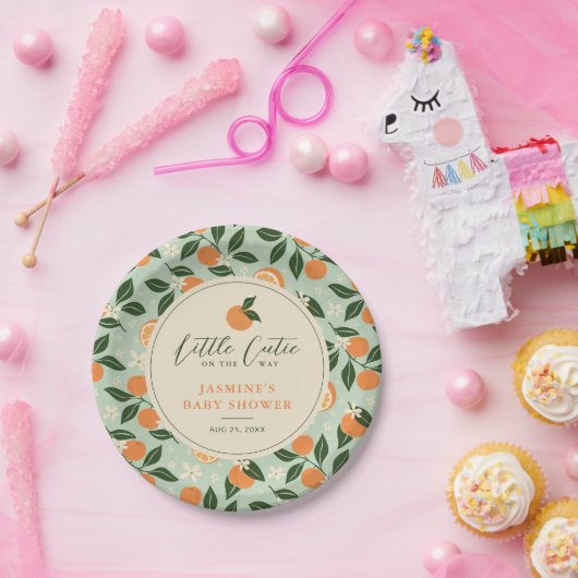 Kleine Süsse Orange Citrus Baby Dusche Pappteller (Party)