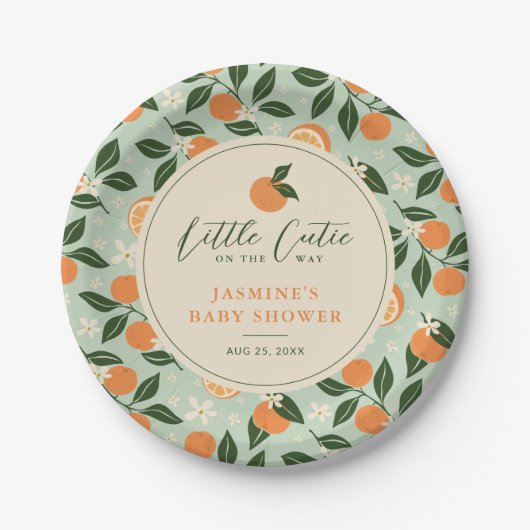 Kleine Süsse Orange Citrus Baby Dusche Pappteller (Vorderseite)