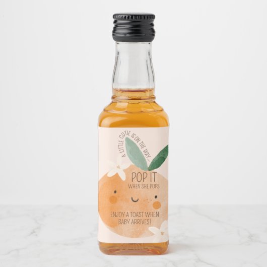 Kleine Süsse Orange Citrus Botanical Baby Dusche Alkoholflaschenetikett (Vorderseite)