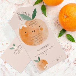 Kleine Süsse Orange Citrus Botanical Baby Dusche All In One Einladung