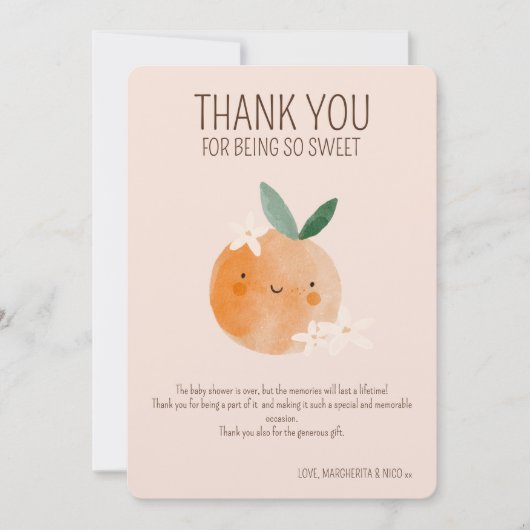 Kleine Süsse Orange Citrus Botanical Baby Dusche Dankeskarte (Vorderseite)