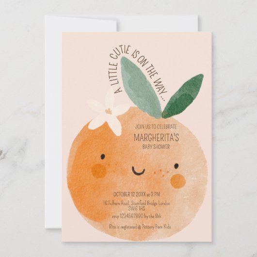 Kleine Süsse Orange Citrus Botanical Baby Dusche Einladung (Vorderseite)
