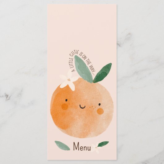 Kleine Süsse Orange Citrus Botanical Baby Dusche Menükarte (Rückseite)