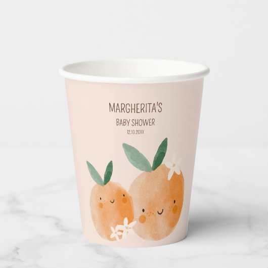 Kleine Süsse Orange Citrus Botanical Baby Dusche Pappbecher (Rückseite)