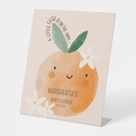 Kleine Süsse Orange Citrus Botanical Baby Dusche Sockelschild (Vorderseite)