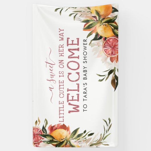 Kleine Süsse | Orange Citrus Botanical Baby Shower Banner (Vertikal)