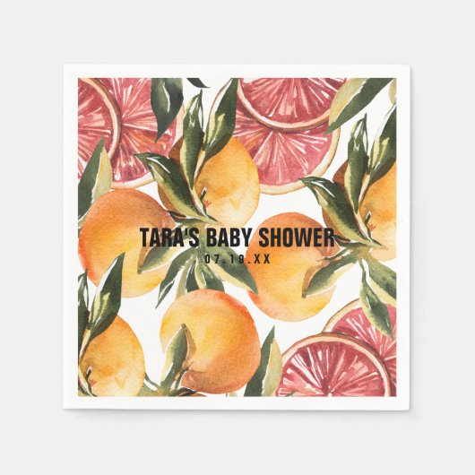 Kleine Süsse | Orange Citrus Botanical Baby Shower Serviette (Vorderseite)