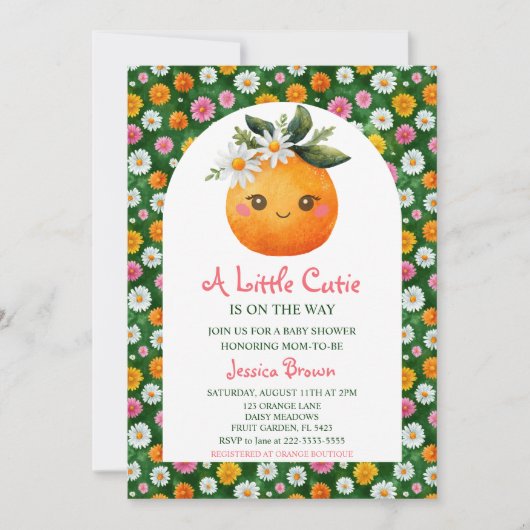 Kleine Süsse Orange Citrus & Daisies Kinderdusche Einladung (Vorderseite)