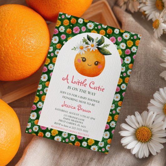 Kleine Süsse Orange Citrus & Daisies Kinderdusche Einladung