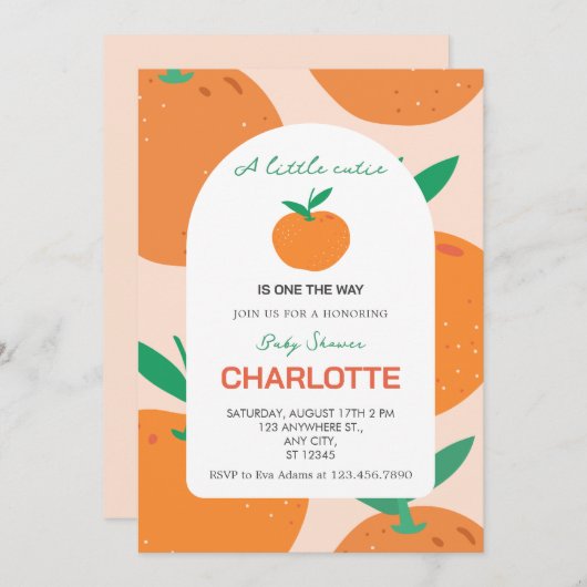 Kleine Süsse Orange Citrus Kinderdusche Einladung (Vorne/Hinten)