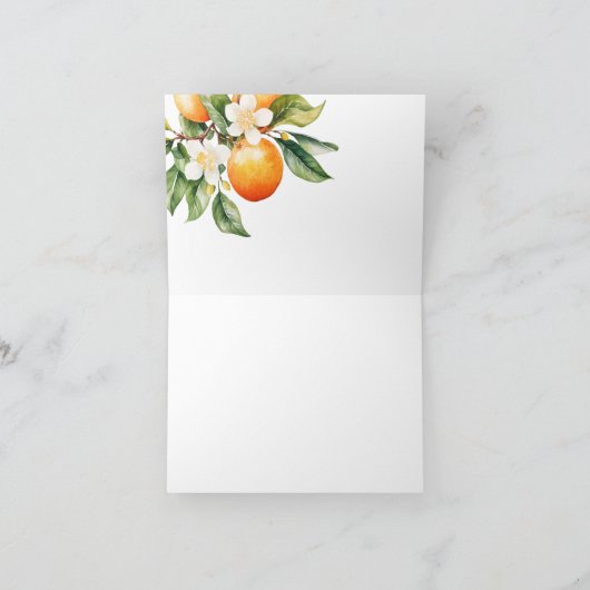 Kleine Süsse Orange Clementine Baby Dusche Dankeskarte (Innenseite)