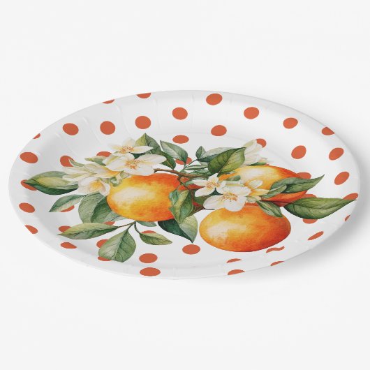 Kleine Süsse Orange Clementine Baby Dusche Gefalle Pappteller (Schrägansicht)