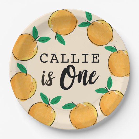 Kleine Süsse Orange Custom erster Geburtstag Pappteller (Vorderseite)