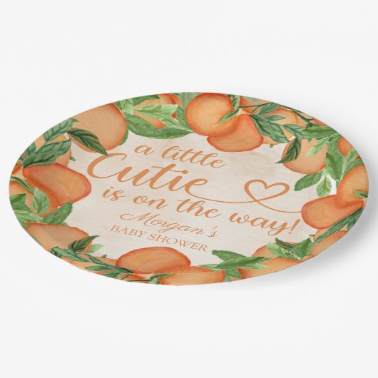 Kleine Süsse Orange Gender Neutral Baby Dusche Pappteller (Schrägansicht)