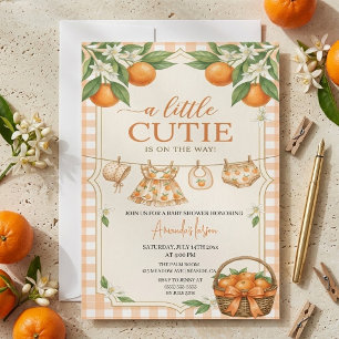 Kleine Süße Orange Gingham-Baby-Party Einladung