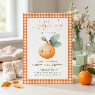 Kleine Süße Orange Gingham Mädchen Baby Shower  Einladung