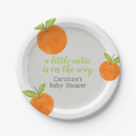 Kleine Süsse Orange Green Watercolor Babydusche Pappteller