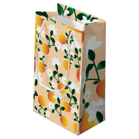 Kleine Süsse Orange Muster Geschenktüte (Rückseite Schrägansicht)