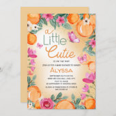 Kleine Süsse Orange Pink Floral Butterfliegen Einladung (Vorne/Hinten)