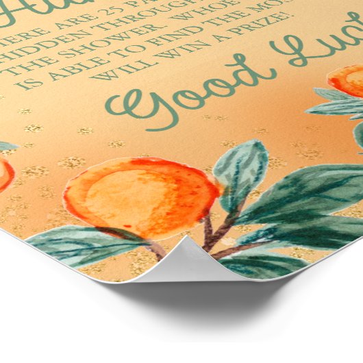 Kleine Süsse Orange Schnuller Hunt Baby Shower Gam Poster (Ecke)