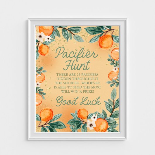 Kleine Süsse Orange Schnuller Hunt Baby Shower Gam Poster