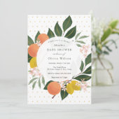 Kleine Süsse Orange und Grünpflanzen Kinderdusche Einladung (Stehend Vorderseite)