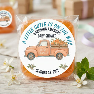 Kleine Süße Orange Vintage-LKW-Baby-Party Runder Aufkleber