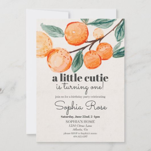 Kleine Süsse Orange zum ersten Geburtstag einladen (Vorderseite)