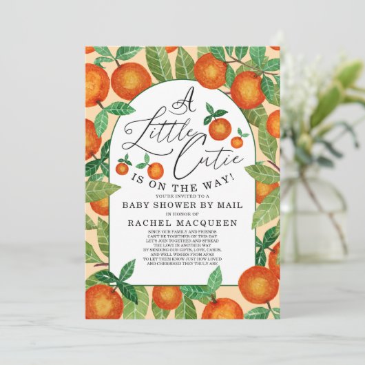 Kleine Süsse Orangefarbene Babydusche per Post Einladung (Stehend Vorderseite)