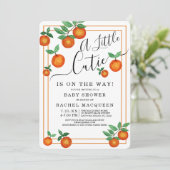 Kleine Süsse Orangen Obstborder Babydusche Einladung (Stehend Vorderseite)
