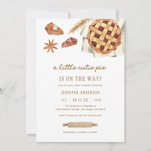 Kleine Süsse Pie ist unterwegs Babydusche Einladung (Vorderseite)