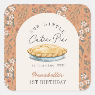Kleine Süsse Pie Orange Floral Girl 1. Geburtstag Quadratischer Aufkleber