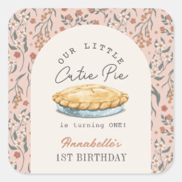 Kleine Süsse Pie Pink Floral Girl 1. Geburtstag Quadratischer Aufkleber