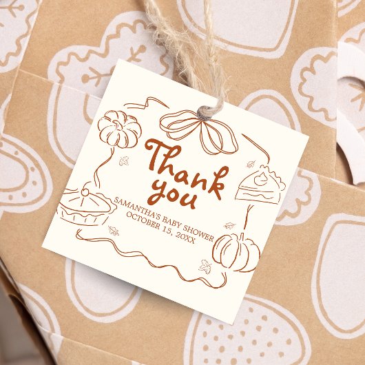 Kleine Süsse Pie Pumpkin Baby Shower Square Geschenkanhänger