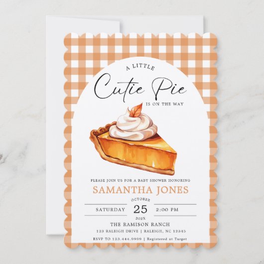 Kleine Süsse Pie Pumpkin Fall Gingham Baby Dusche Einladung (Vorderseite)