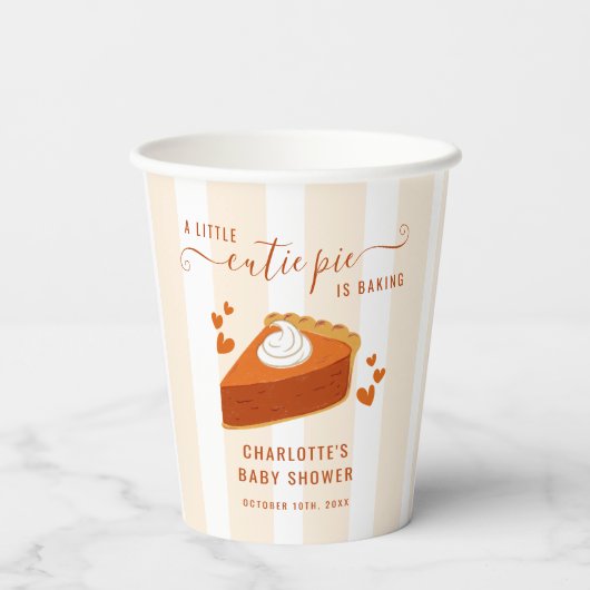 Kleine Süsse Pie Pumpkin Fall Stripes Babydusche Pappbecher (Rückseite)