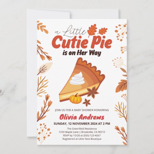 Kleine Süsse Pie Pumpkin Gewürz Herbstdusche Einladung (Vorderseite)