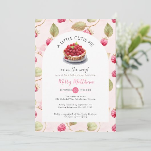 Kleine Süsse Pie Raspberry Babydusche Einladung (Stehend Vorderseite)