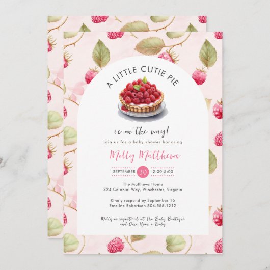 Kleine Süsse Pie Raspberry Babydusche Einladung (Vorne/Hinten)