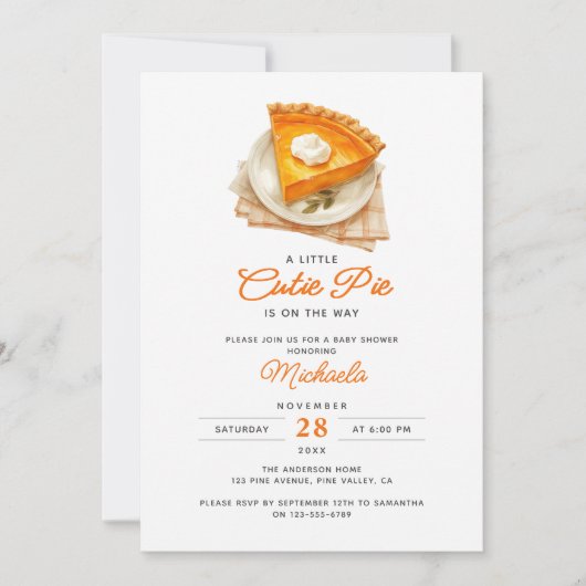 Kleine Süsse Pie Rustic Watercolor Babydusche Einladung (Vorderseite)