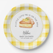 Kleine Süsse Pie Yellow Gingham Kariert Baby Dusch Pappteller (Vorderseite)