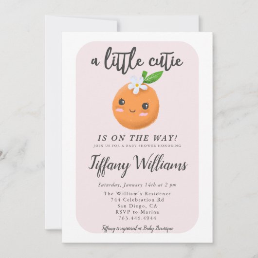 Kleine Süsse Pink Babydusche Orangen Einladung (Vorderseite)