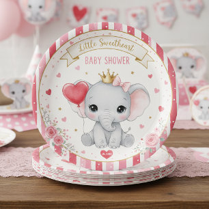 Kleine Süße-Pink-Elefanten-Baby-Party-Papier Pappteller