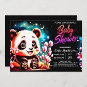 Kleine Süsse Pink Panda Bliss Girl Babydusche Einladung (Vorne/Hinten)