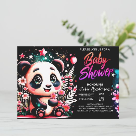 Kleine Süsse Pink Panda Dream Girl Babydusche Einladung (Stehend Vorderseite)