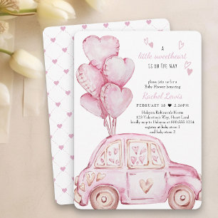 Kleine Süße Pinke Auto und Luftballon-Baby-Party Einladung