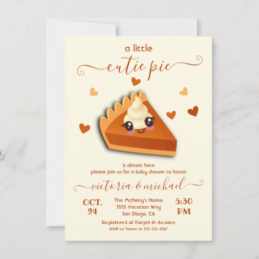 Kleine Süsse Pumpkin Pie Slice Herbstdusche Kinder Einladung (Vorderseite)